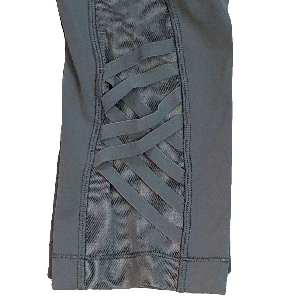 Lululemon Olive Green Leggings Mesh Criss Cross Sides  Preowned - Picture 3 of 4